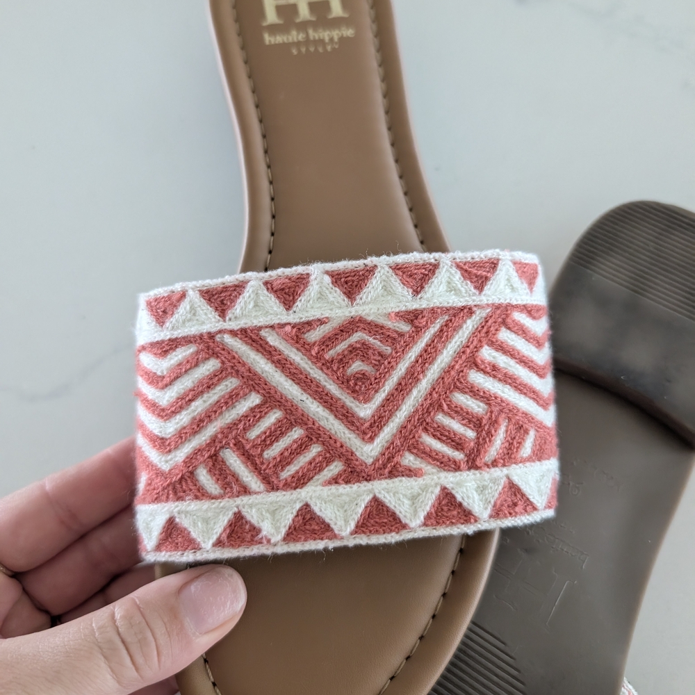 Haute Hippie Orange and Cream Aztec Slide On Sandals Size 9.5 - Picture 7 of 8
